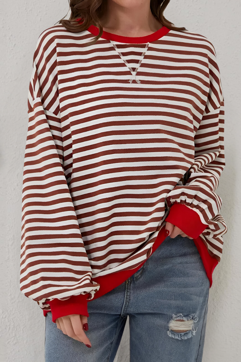 Women's Striped Crew Neck Sweatshirt – Relaxed Long Sleeve Pullover