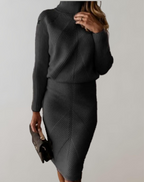 Women's Fitted Turtleneck Skirt Set – Long Sleeve Two-Piece Matching Set