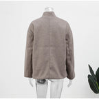 Women's Stand Collar Winter Coat – Relaxed Double-Breasted Overcoat