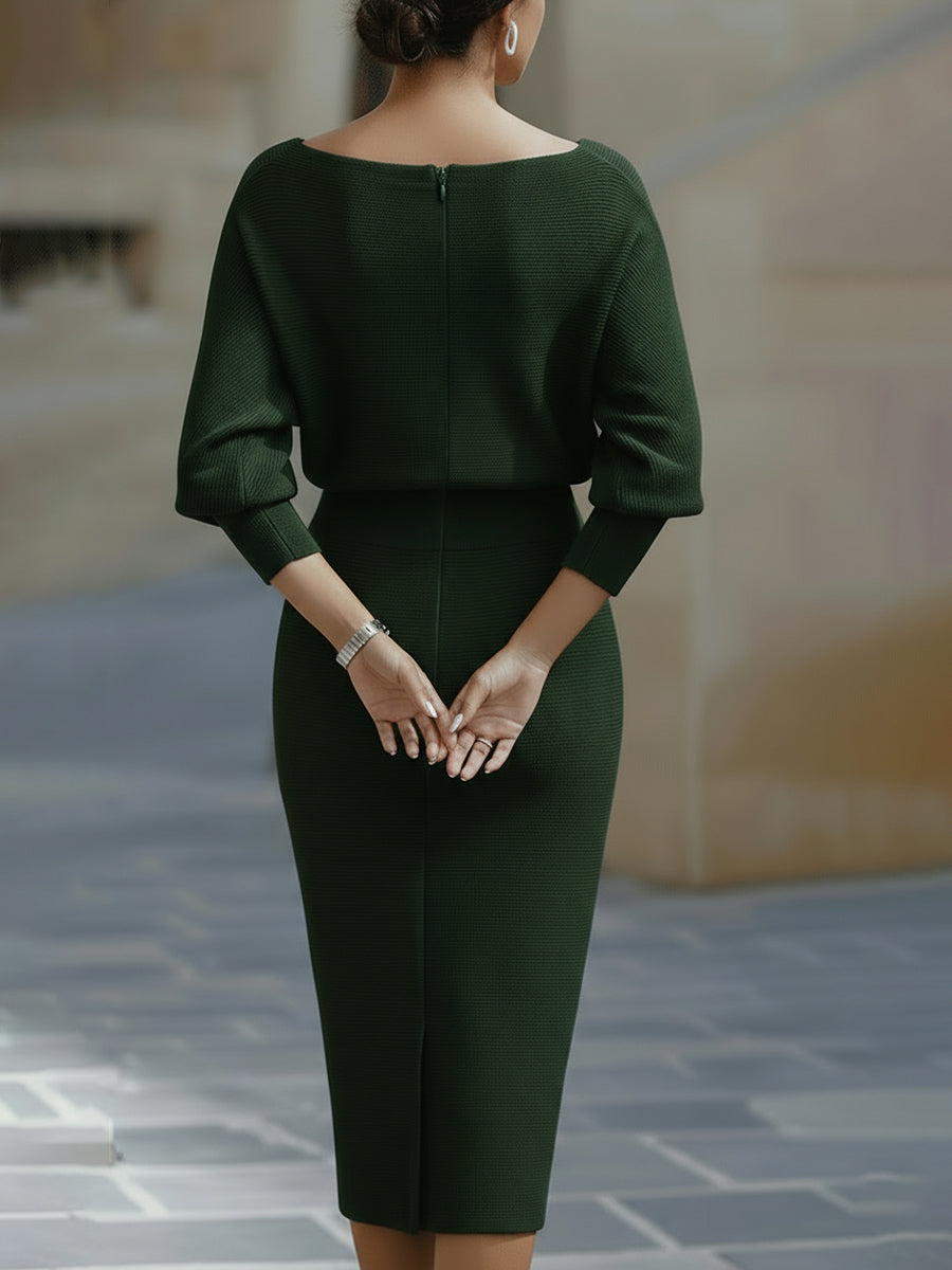 Women's Boat Neck Bodycon Dress – Batwing Sleeve Dress