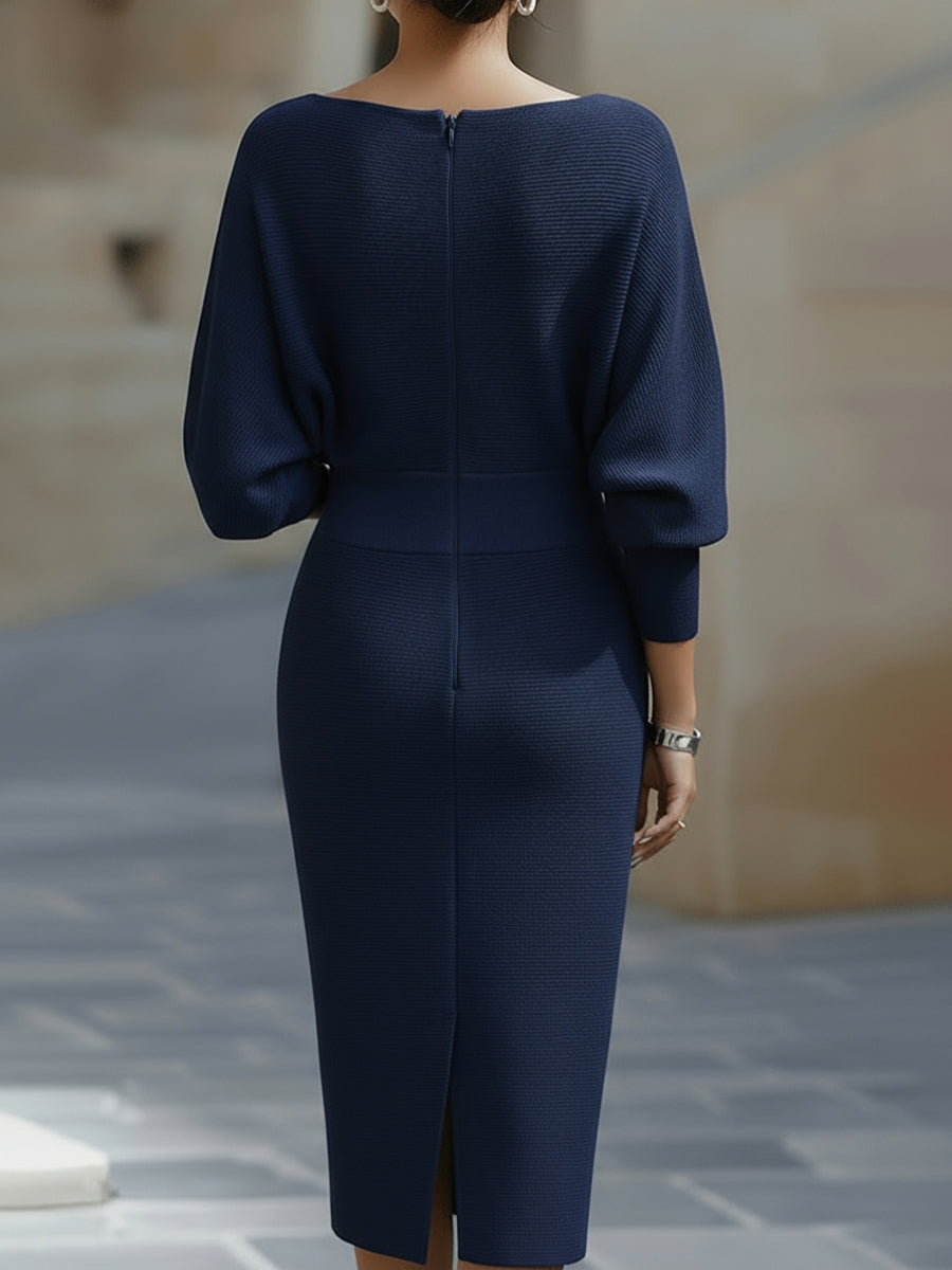 Women's Boat Neck Bodycon Dress – Batwing Sleeve Dress