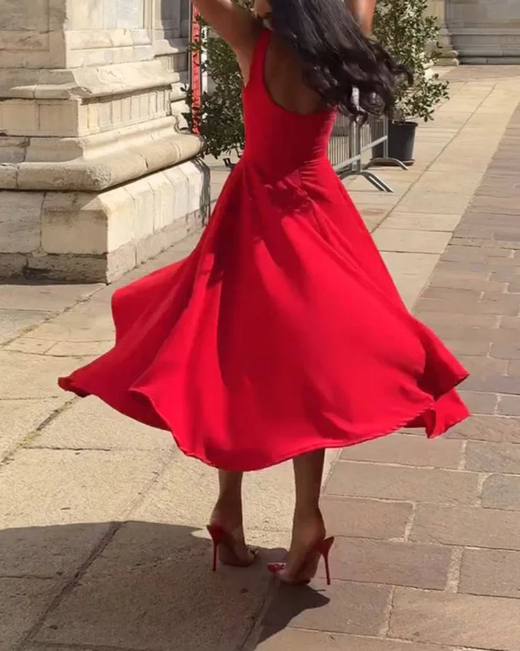 Women's Strappy Bodycon Midi Dress – Red Fitted Cocktail Dress