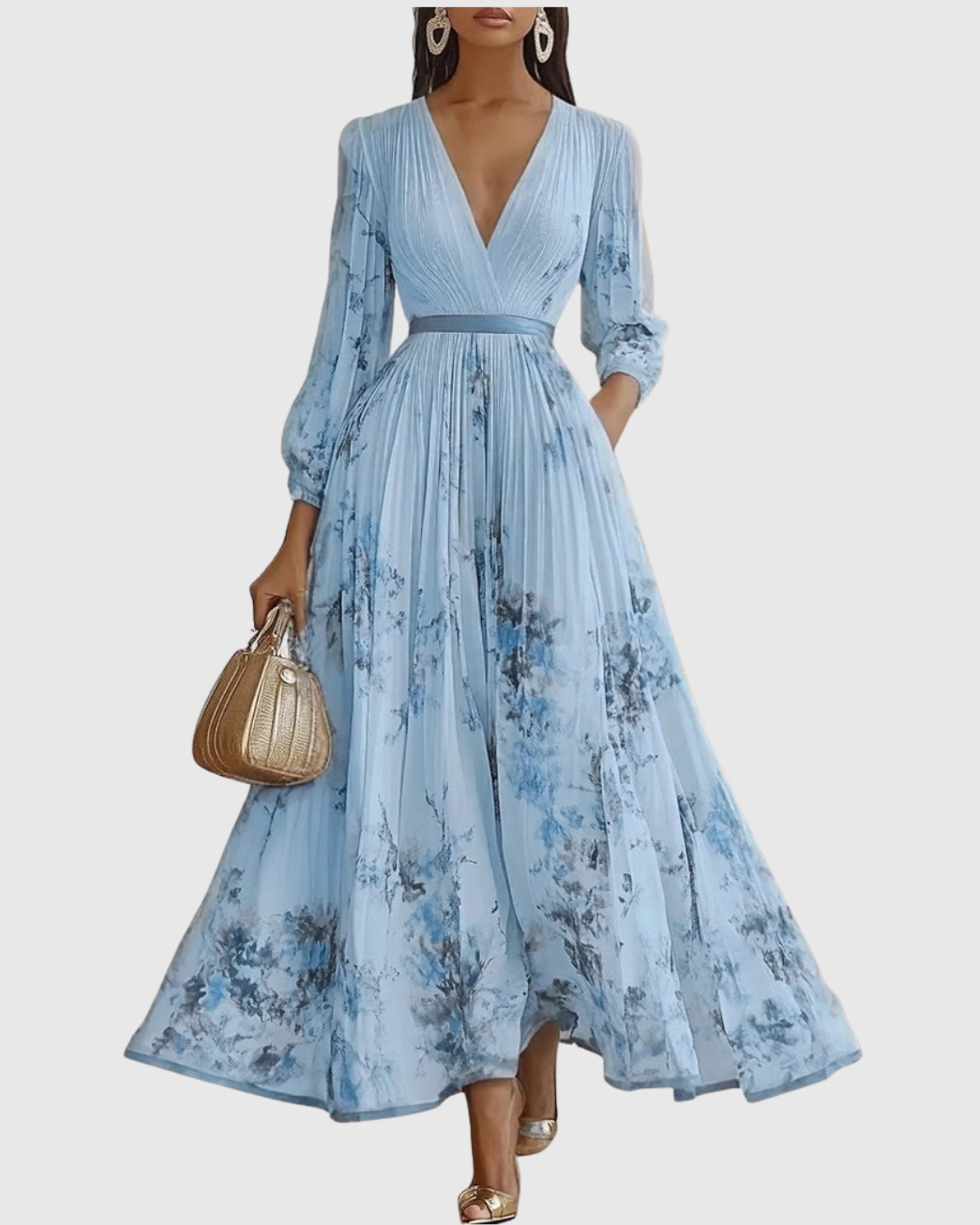 Women's Sleeveless Pleated Midi Dress – Floral Wedding Guest Occasion Dress
