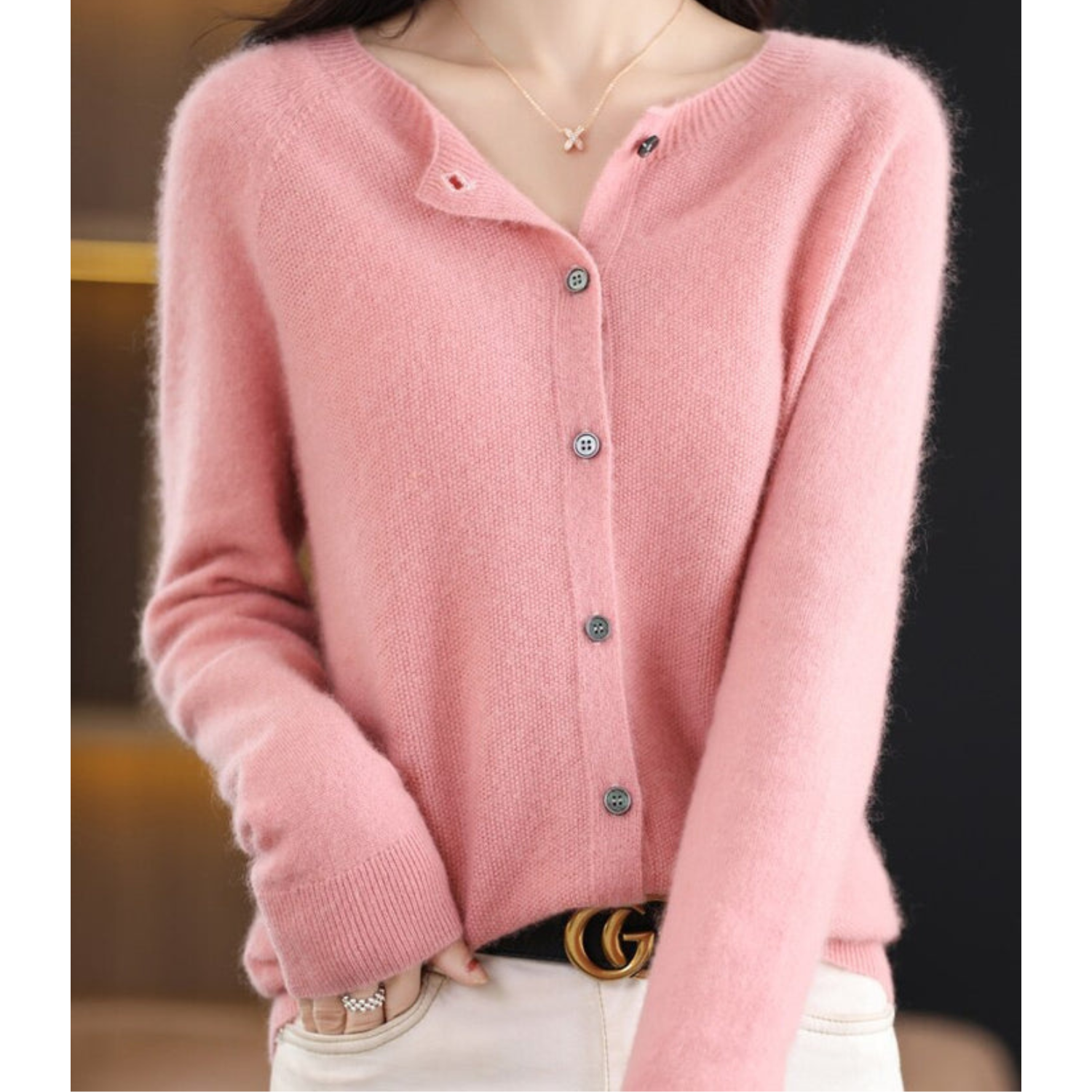 Women's Classic Crew Neck Cardigan – Button Front Long Sleeve Knit Cardigan