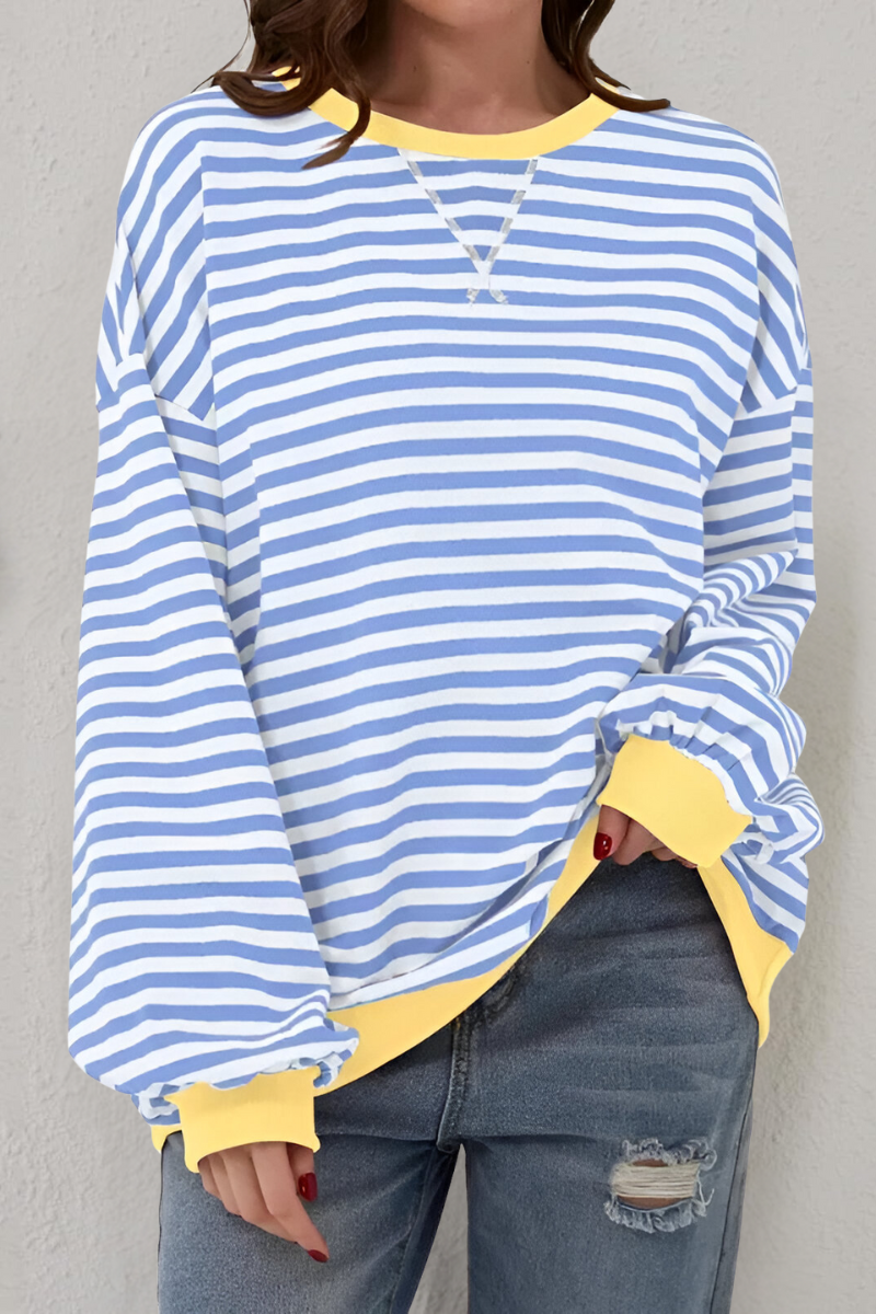 Women's Striped Crew Neck Sweatshirt – Relaxed Long Sleeve Pullover