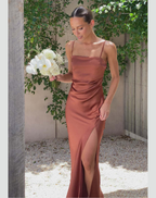 Women's Side Slit Maxi Dress – Strappy Fitted Formal Evening Gown