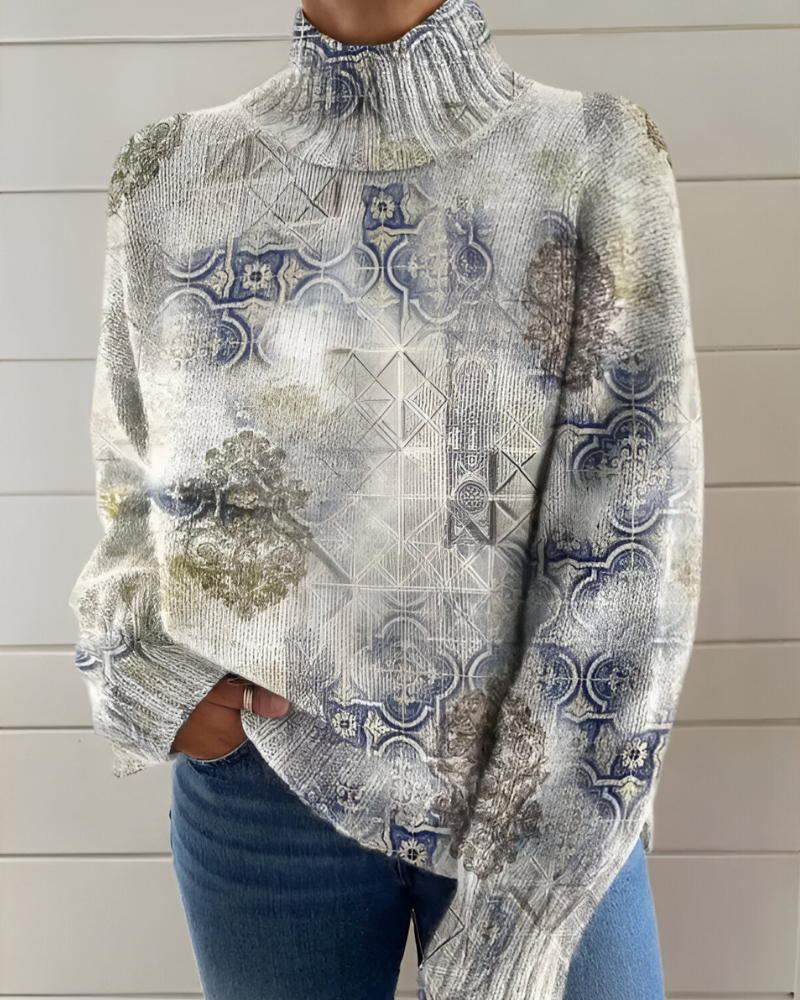 Women's Patterned Crew Neck Sweater – Graphic Long Sleeve Knit Pullover