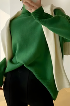 Women's High Neck Roll Sweater – Long Sleeve Relaxed Knit Pullover