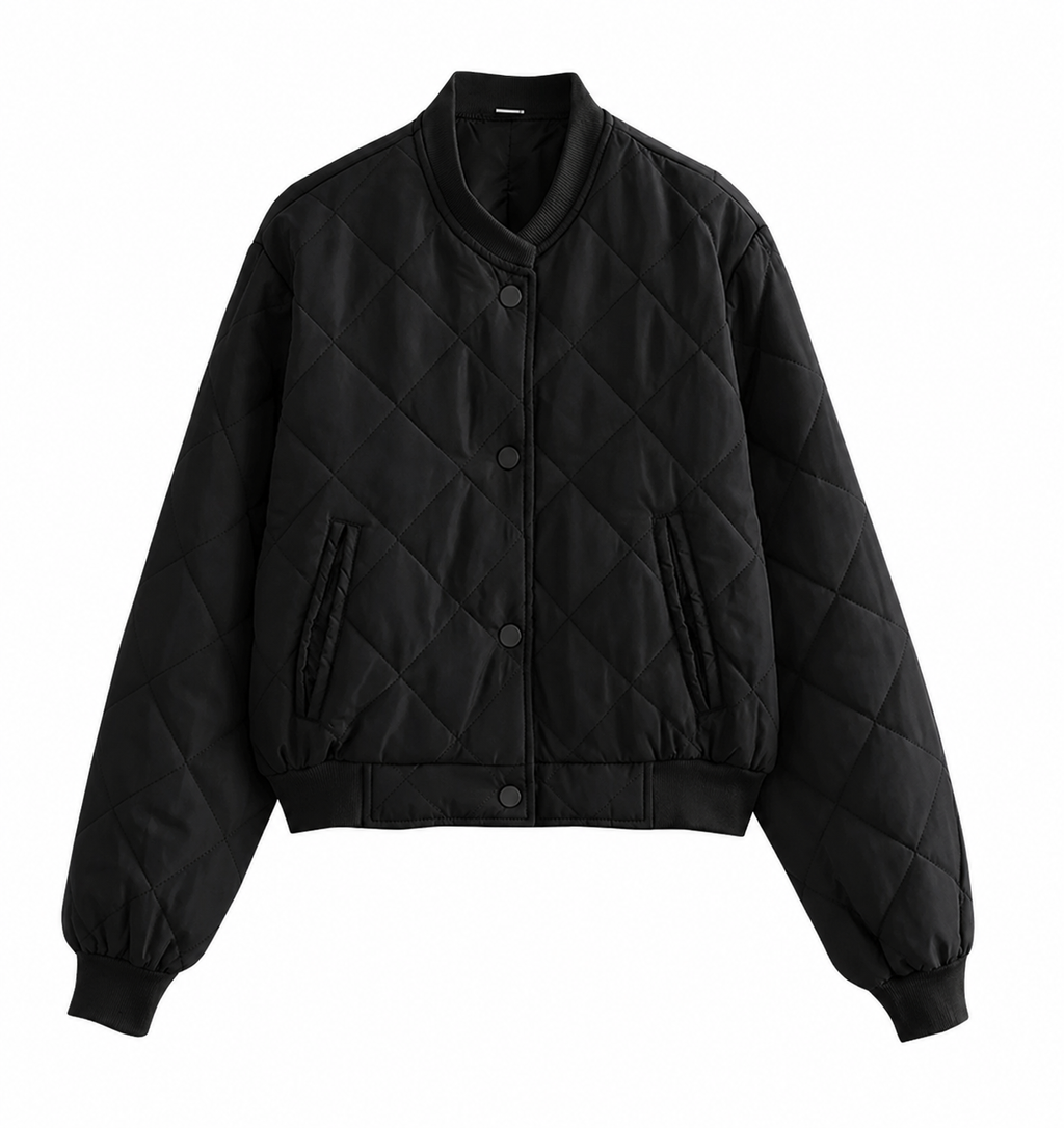 Women's Padded Bomber Jacket – Quilted Zip Front Casual Jacket