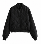 Women's Padded Bomber Jacket – Quilted Zip Front Casual Jacket