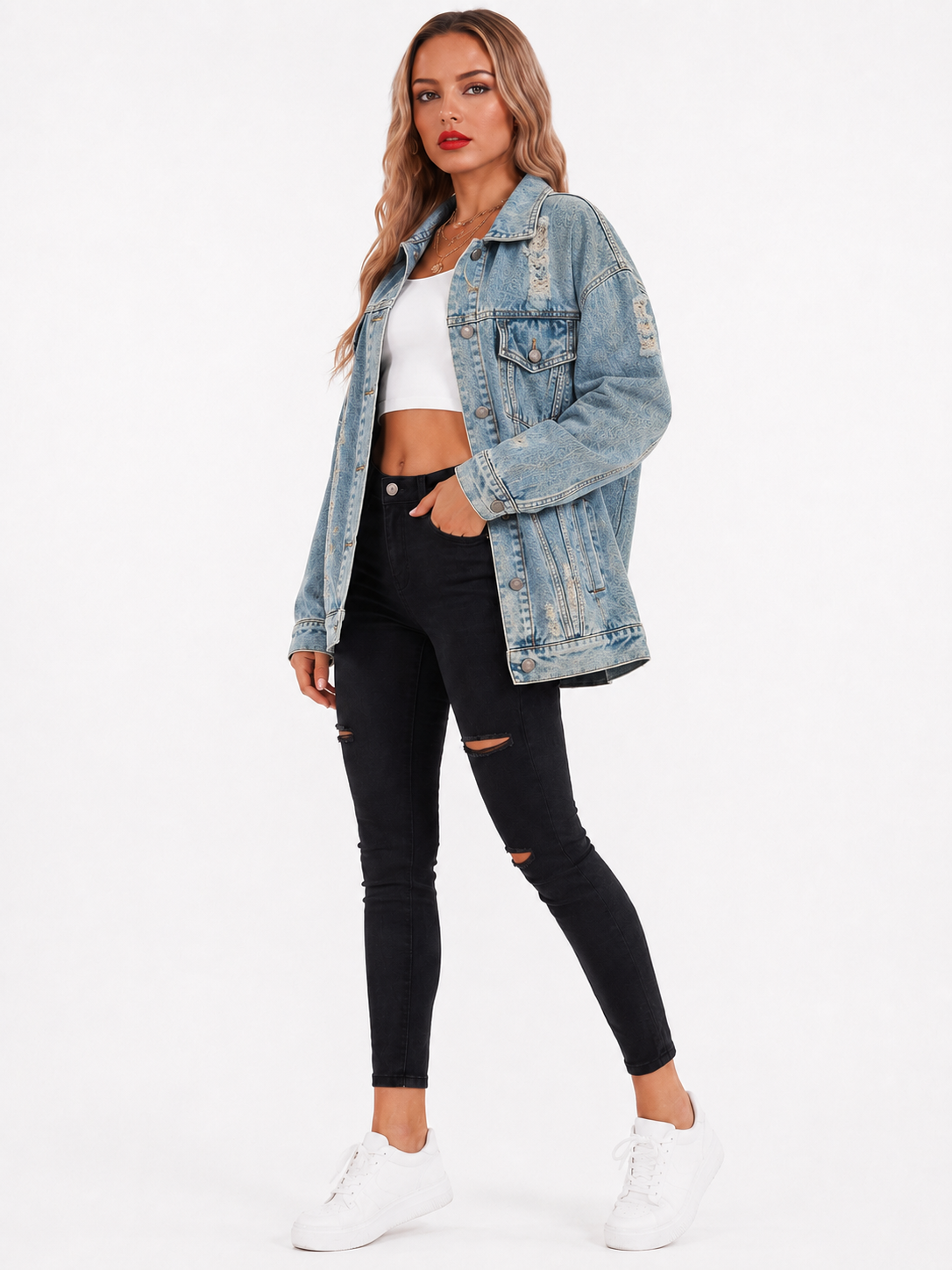Women's Vintage Oversized Jean Jacket – Relaxed Button Front Jacket