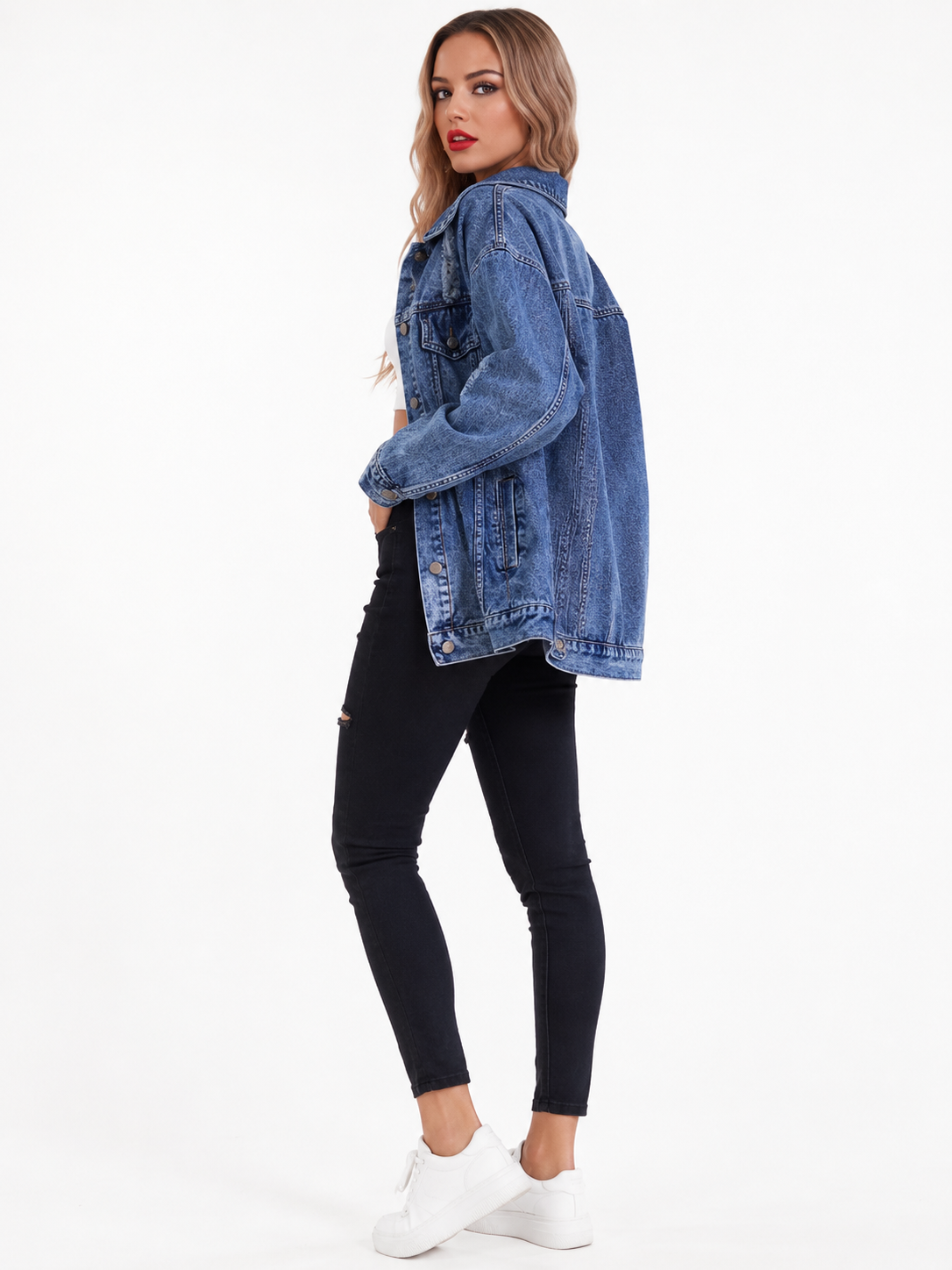 Women's Vintage Oversized Jean Jacket – Relaxed Button Front Jacket