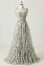 Women's Embroidered A-Line Gown – Floral Tulle Formal Evening Dress