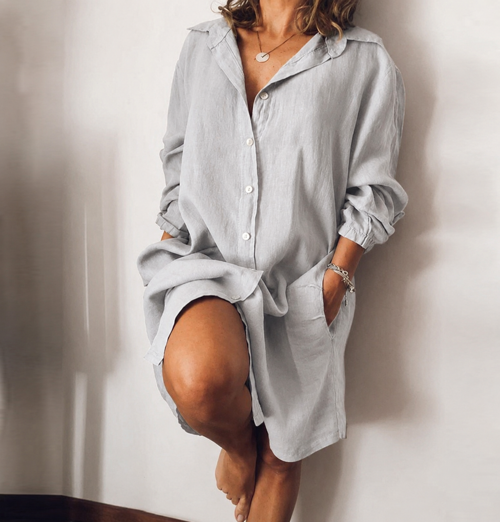Women's Longline Button Blouse – Relaxed Tunic Blouse
