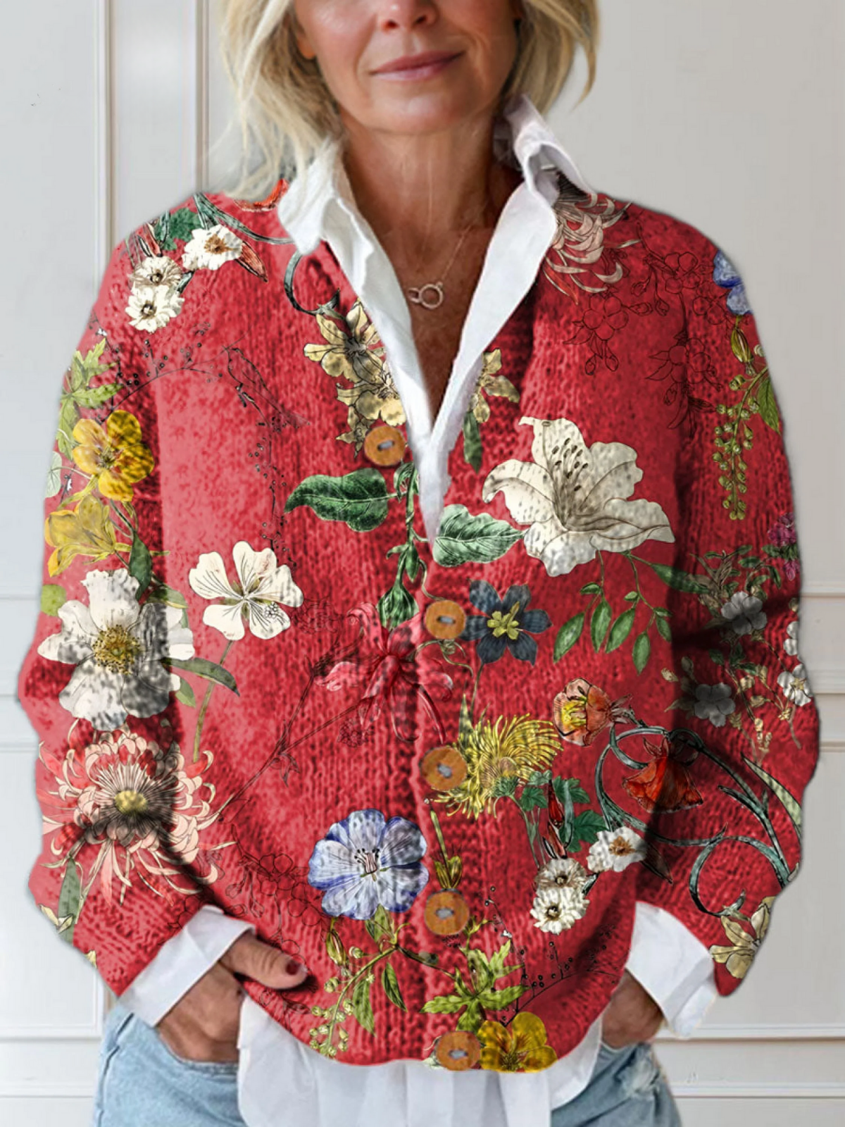 Maëlle | Vintage Floral Print Button Cardigan