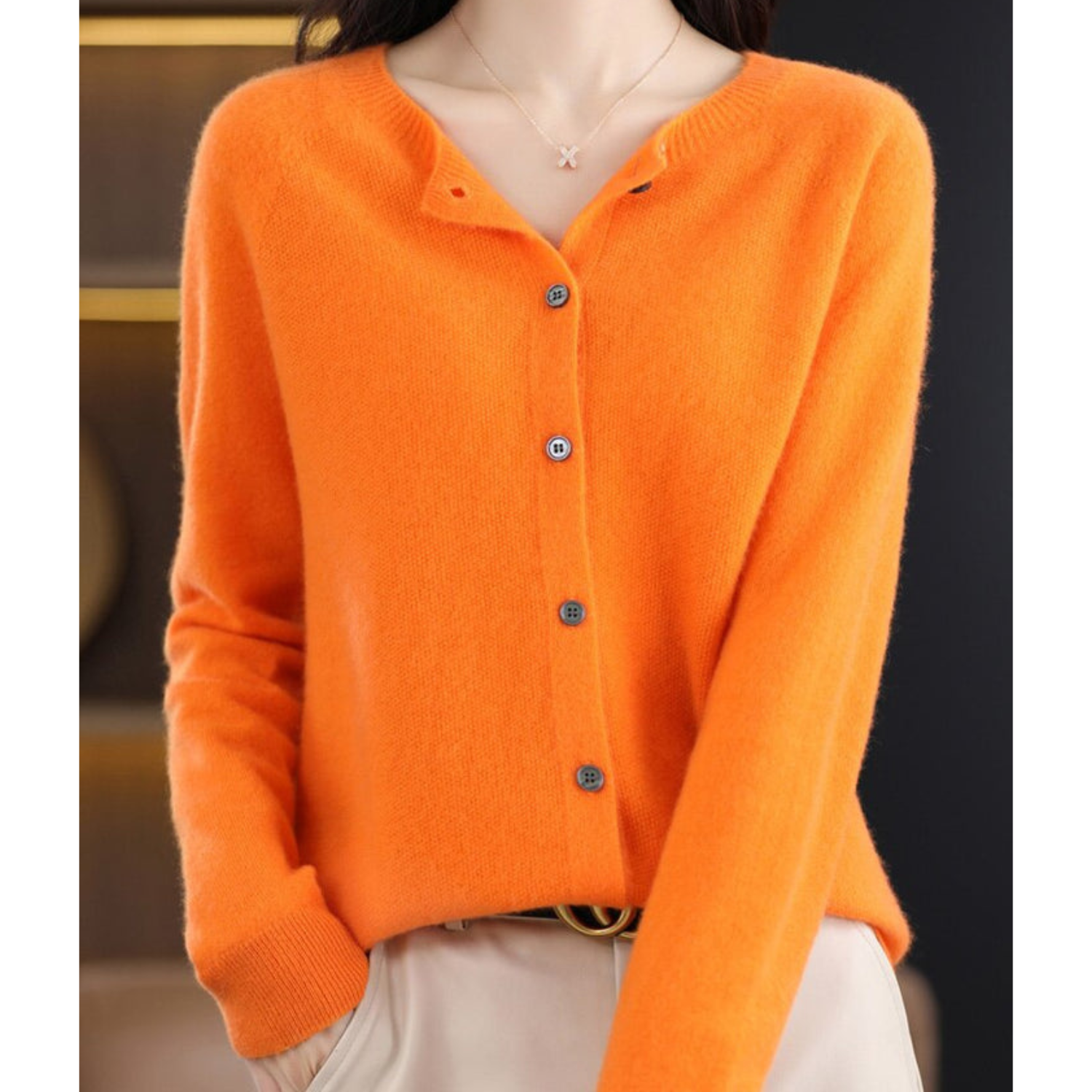 Women's Crew Neck Button Cardigan – Classic Long Sleeve Knit Cardigan