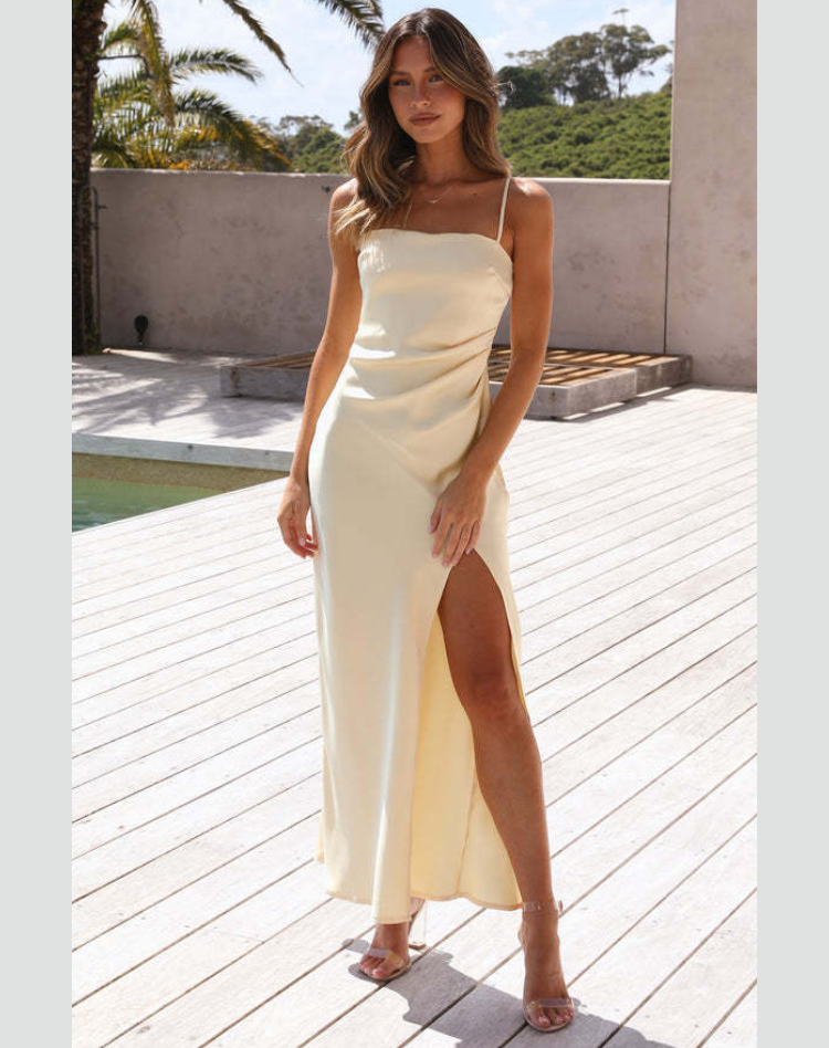 Women's Side Slit Maxi Dress – Strappy Fitted Formal Evening Gown