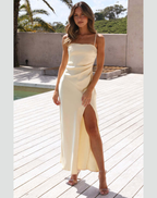 Women's Side Slit Maxi Dress – Strappy Fitted Formal Evening Gown