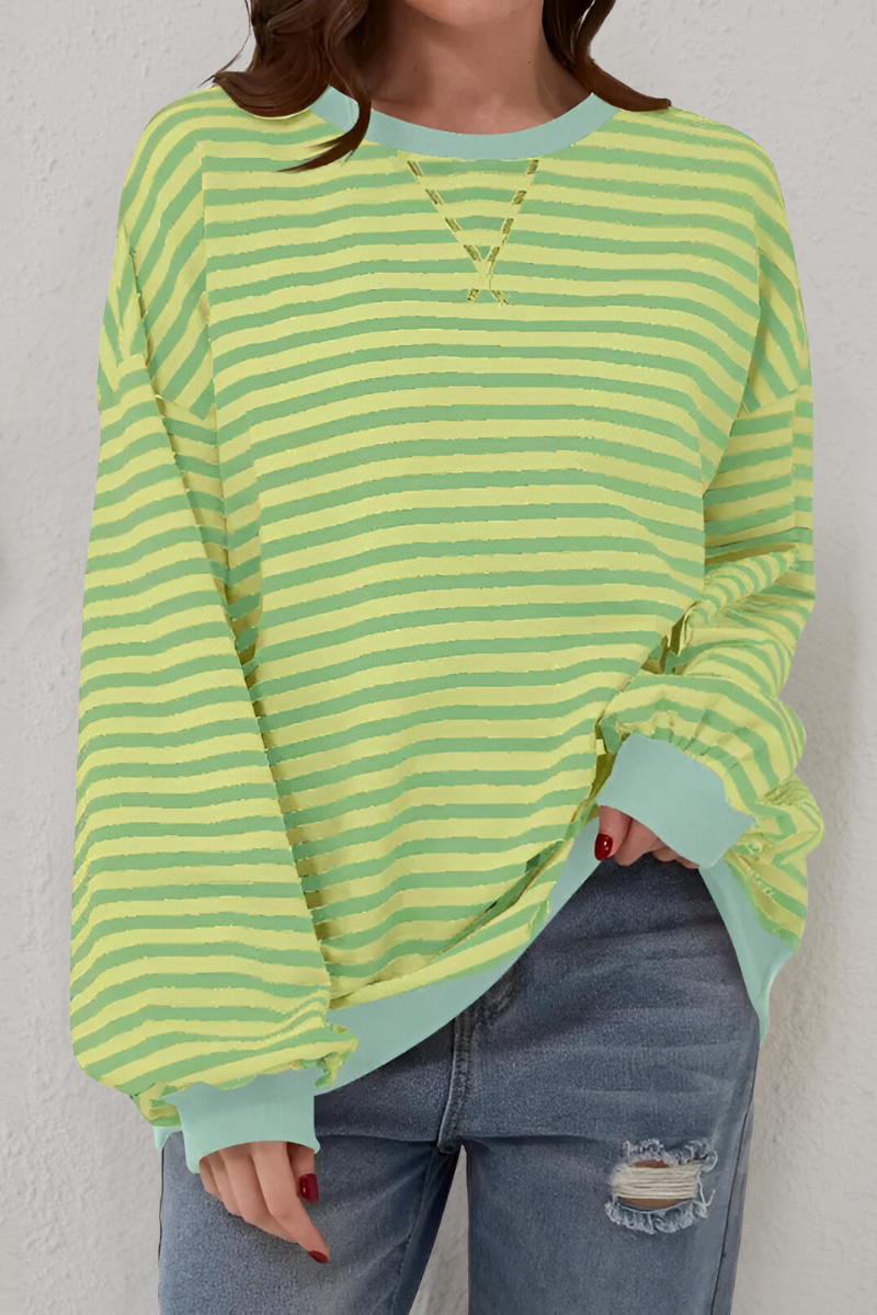 Women's Striped Crew Neck Sweatshirt – Relaxed Long Sleeve Pullover
