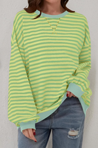 Women's Striped Crew Neck Sweatshirt – Relaxed Long Sleeve Pullover