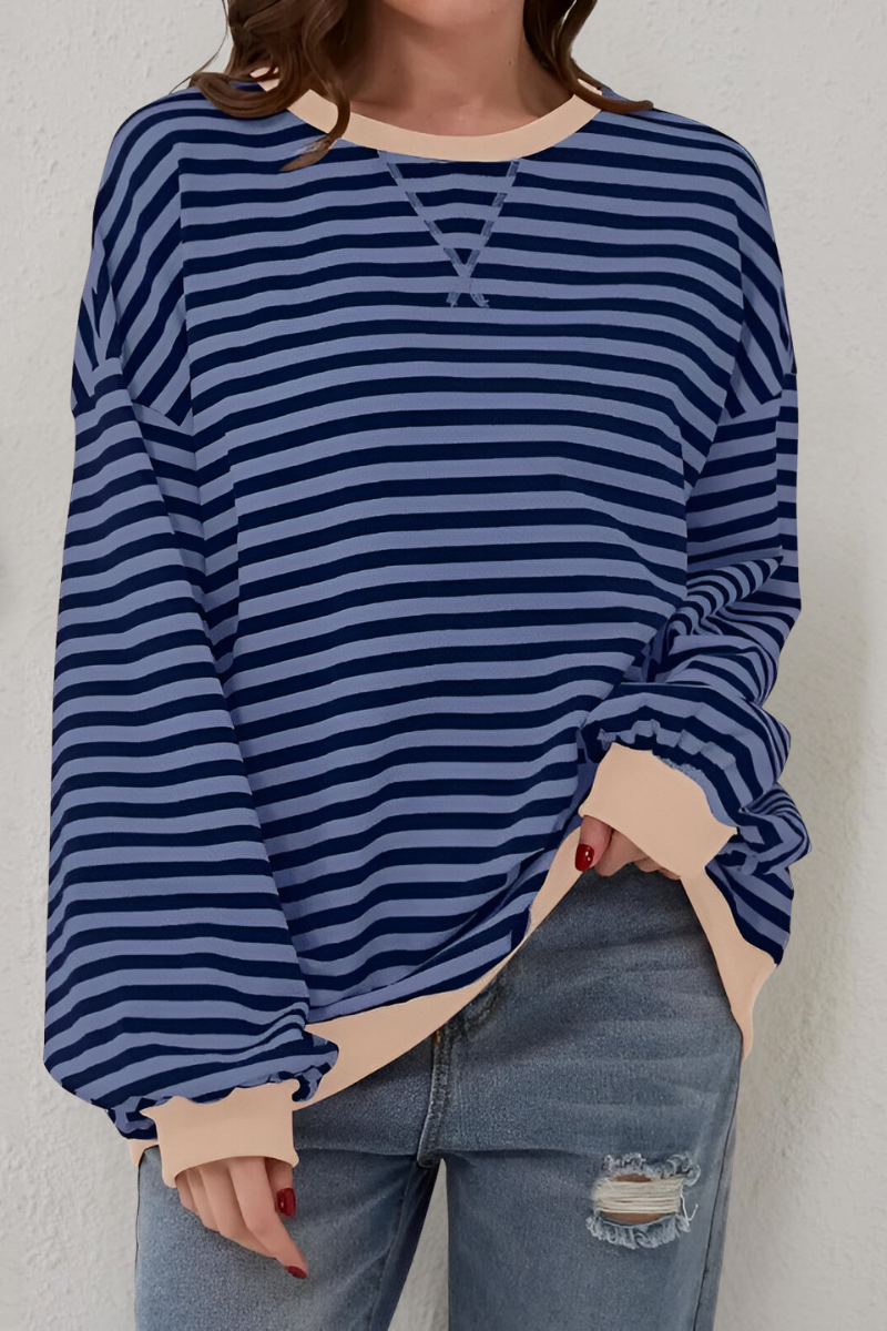 Women's Striped Crew Neck Sweatshirt – Relaxed Long Sleeve Pullover