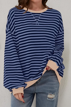 Women's Striped Crew Neck Sweatshirt – Relaxed Long Sleeve Pullover