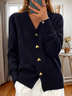 Women's Knit Button Cardigan – Heart Button Soft Sweater