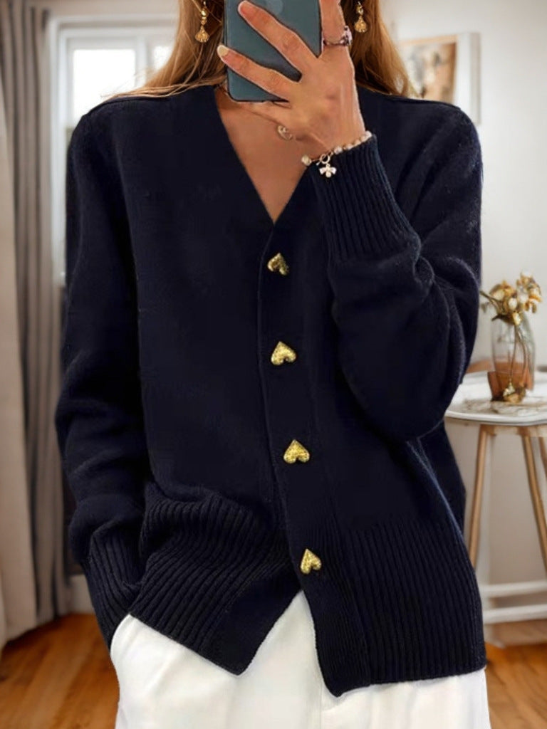 Women's Knit Button Cardigan – Heart Button Soft Sweater