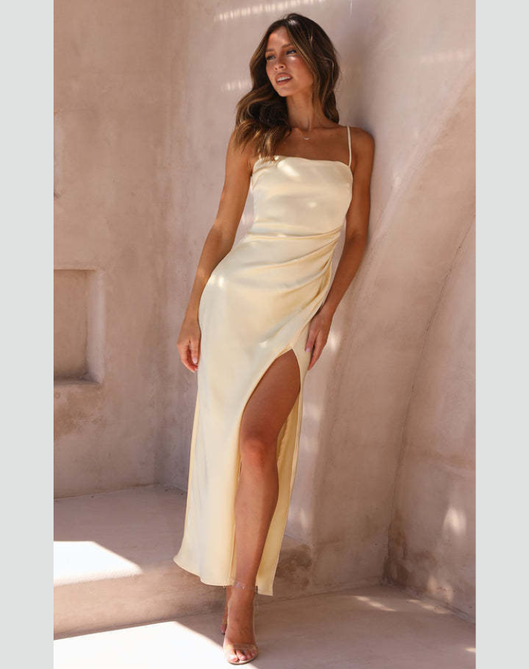 Women's Side Slit Maxi Dress – Strappy Fitted Formal Evening Gown