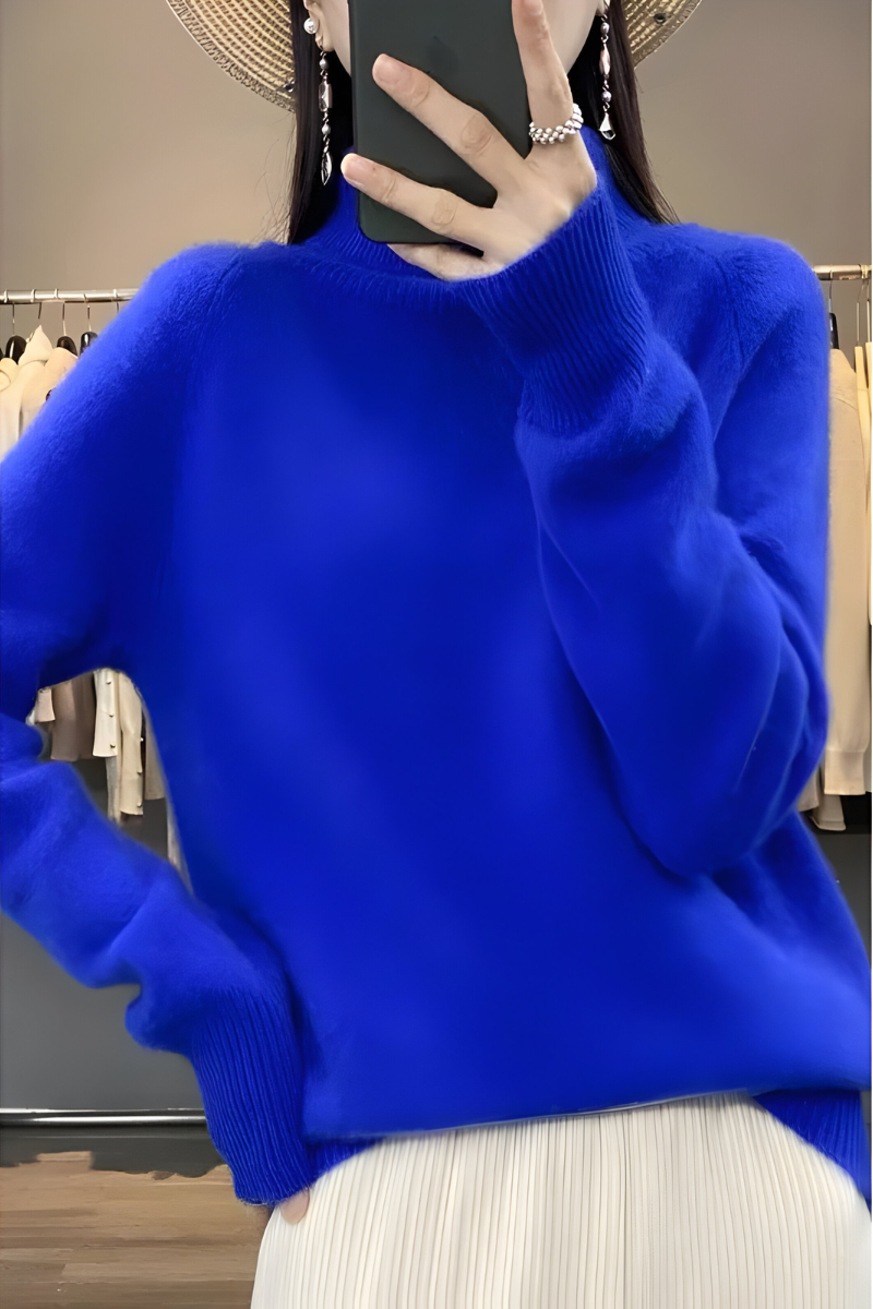 Women's High Neck Roll Sweater – Long Sleeve Relaxed Knit Pullover