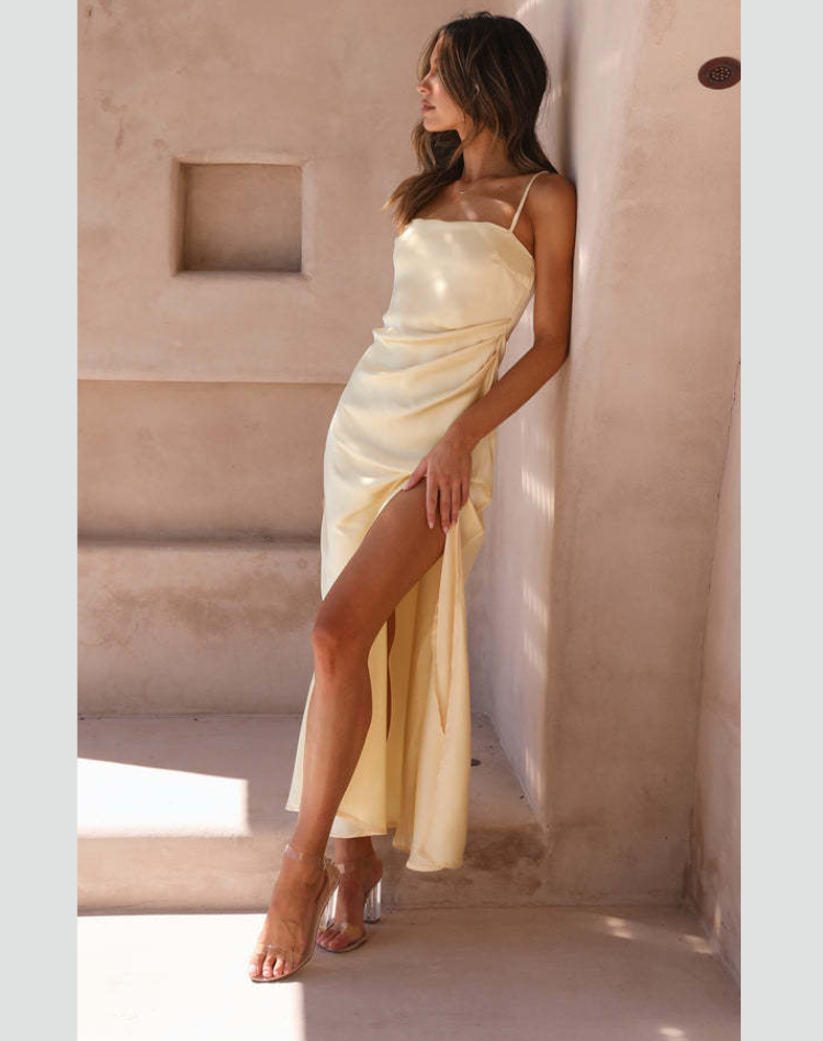 Women's Side Slit Maxi Dress – Strappy Fitted Formal Evening Gown