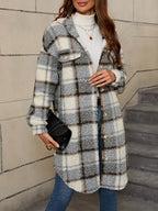 Women's Oversized Teddy Coat – Checked Fleece Winter Overcoat