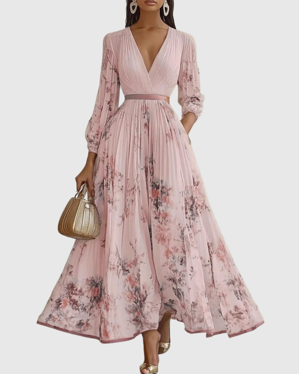 Women's Sleeveless Pleated Midi Dress – Floral Wedding Guest Occasion Dress