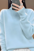 Women's High Neck Roll Sweater – Long Sleeve Relaxed Knit Pullover