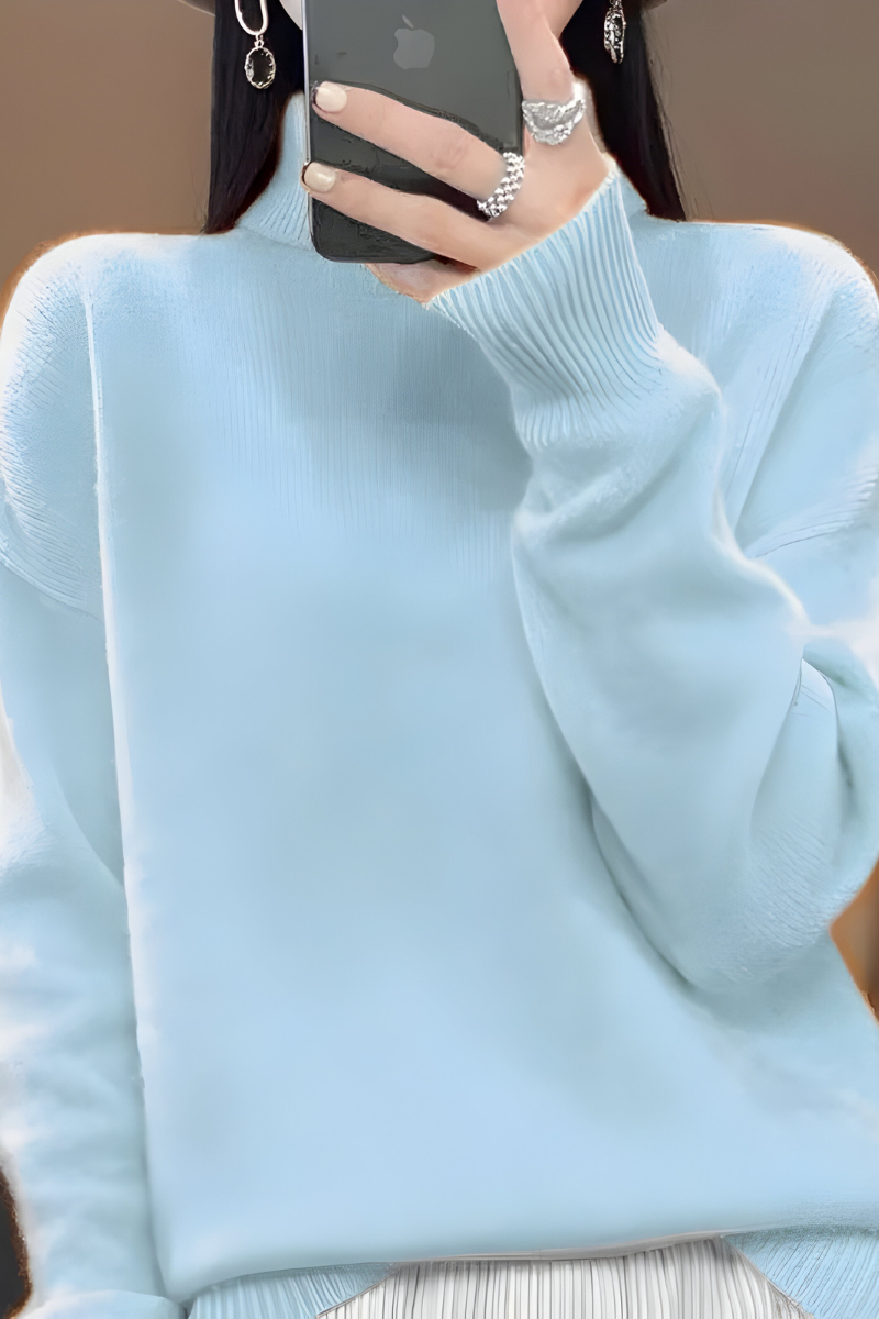 Women's High Neck Roll Sweater – Long Sleeve Relaxed Knit Pullover