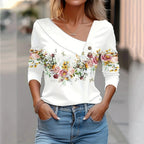 Women's Floral Pattern Blouse – Relaxed Long Sleeve Printed Blouse