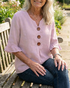 Women's Ruffle Front Blouse – Button Detail Flowy Long Sleeve Blouse