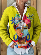 Women's Button Cardigan – Abstract Print Cardigan – Elara