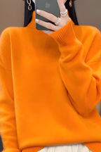 Women's High Neck Roll Sweater – Long Sleeve Relaxed Knit Pullover