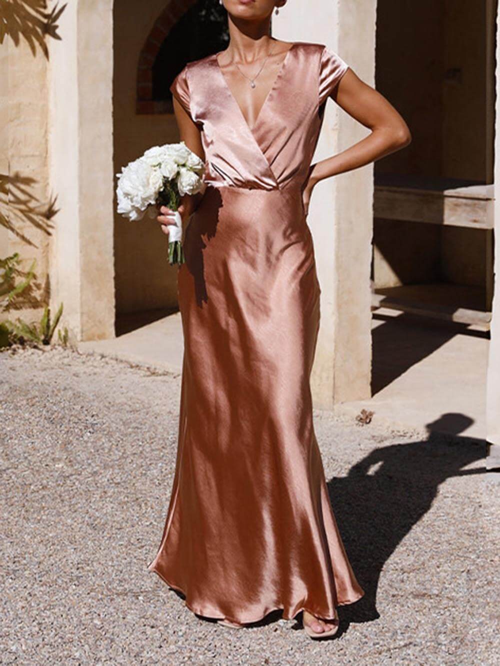 Women's Fitted Mermaid Maxi Dress – Deep V-Neck Formal Evening Dress