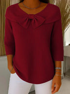 Women's Bow Neck Knit Top – Fitted Long Sleeve Dressy Sweater Top