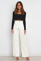 Women's High Waist Paperbag Pants – Bow Waist Wide Leg Trousers