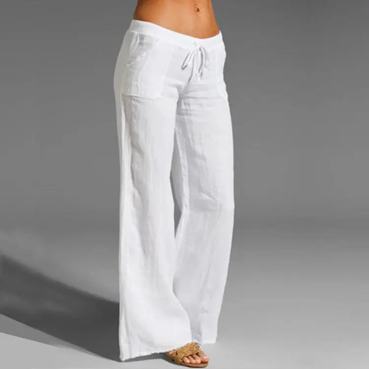 Women's Drawstring Wide Leg Trousers – Lightweight Relaxed Summer Pants