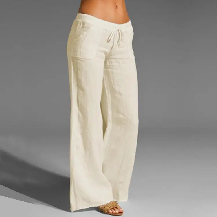 Women's Drawstring Wide Leg Trousers – Lightweight Relaxed Summer Pants