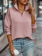 Women's Half-Zip Sweater – V-Neck Zip Collar Knit Pullover
