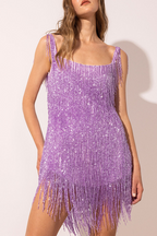 Women's Strappy Sequin Party Dress – U-Neck Fringe Cocktail Mini Dress