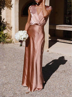 Women's Fitted Mermaid Maxi Dress – Deep V-Neck Formal Evening Dress