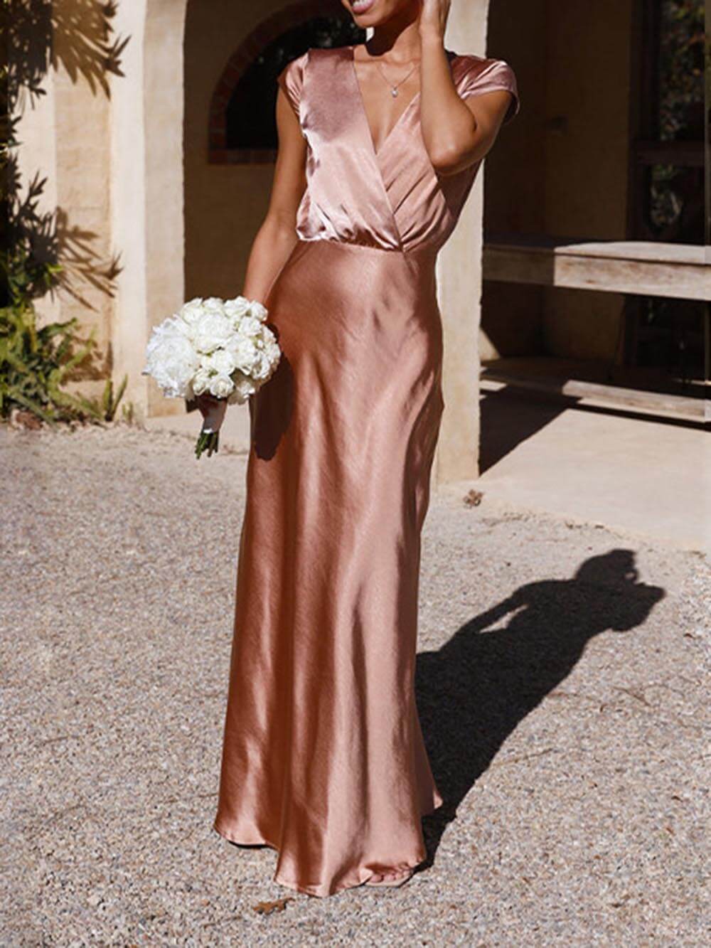Women's Fitted Mermaid Maxi Dress – Deep V-Neck Formal Evening Dress