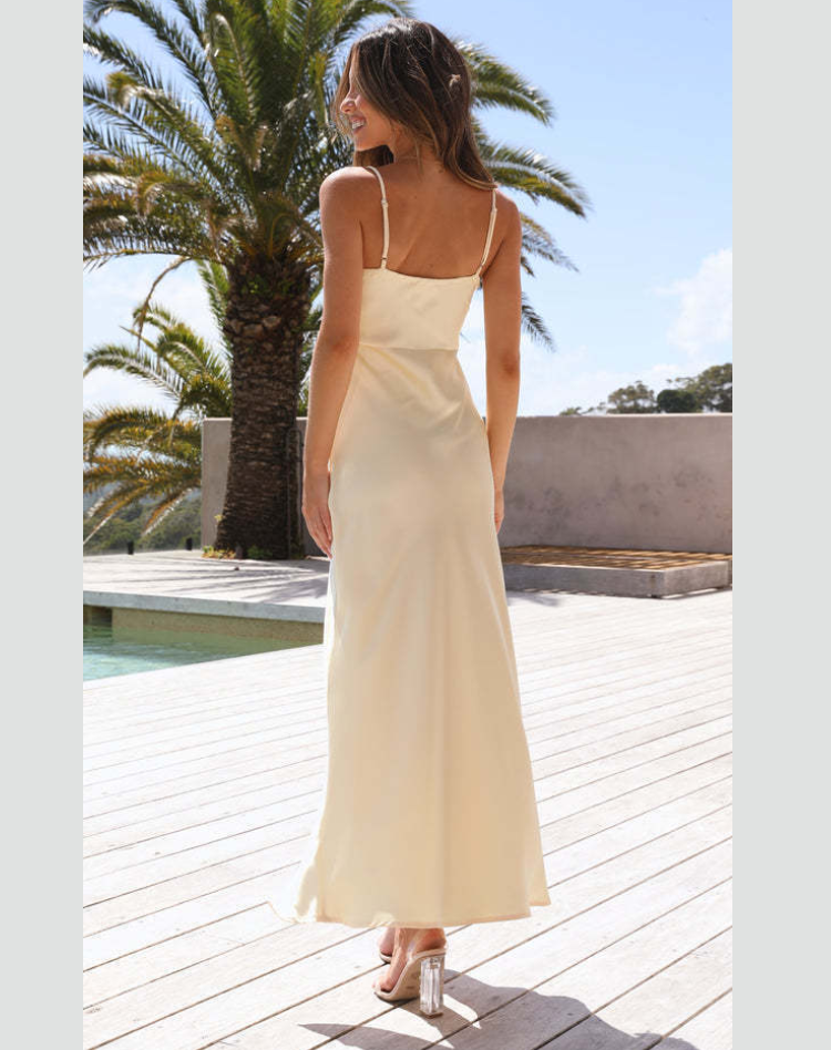 Women's Side Slit Maxi Dress – Strappy Fitted Formal Evening Gown