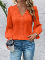 Women's Lace Panel Blouse – Crew Neck Long Sleeve Dressy Blouse